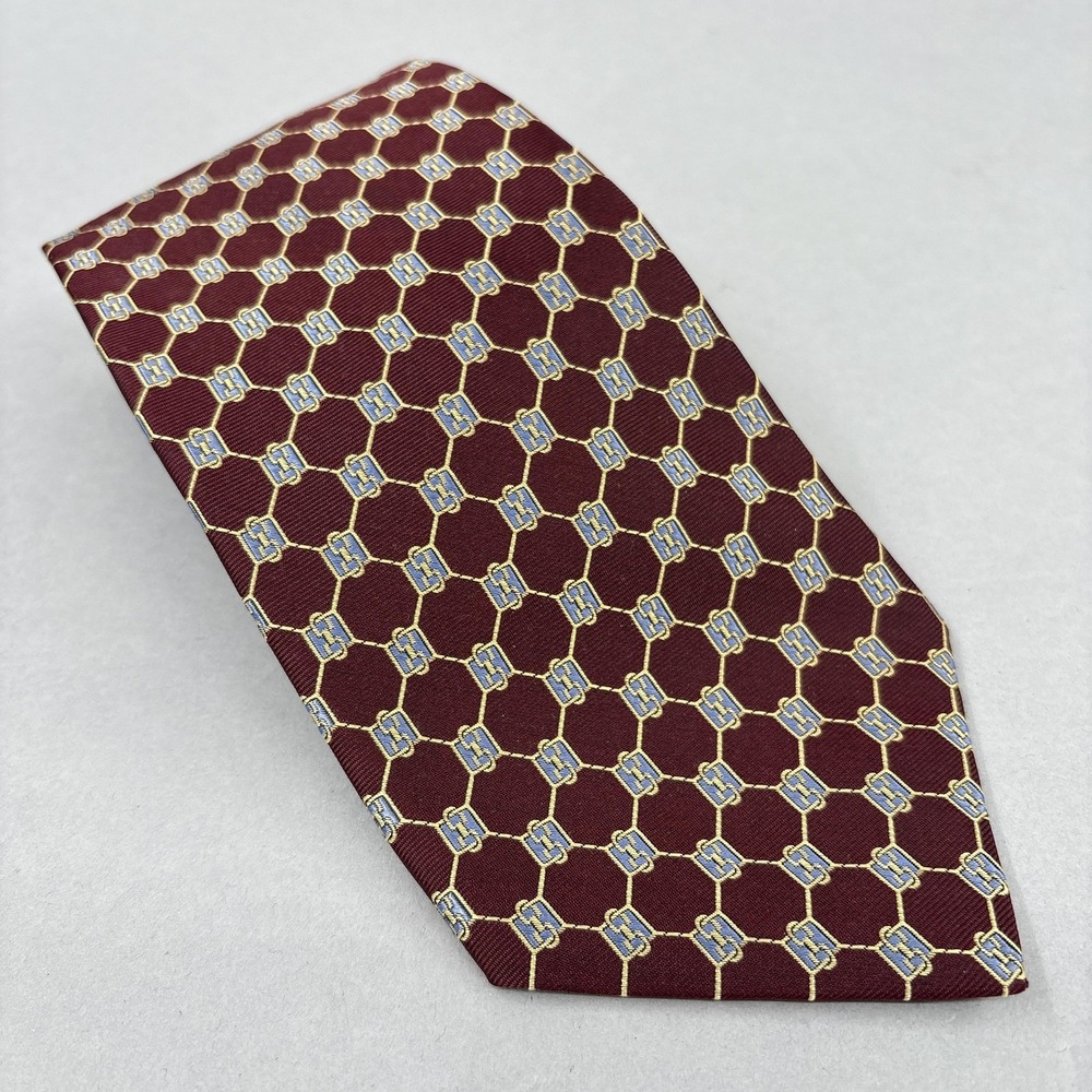 Brooks Brothers Tie Mens Burgundy Chain Link Geometric Made USA‎ Makers Classic